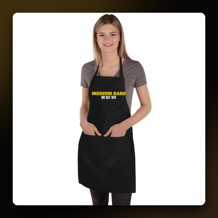Medium Rare or Get Out Embroidered Apron — product mockup